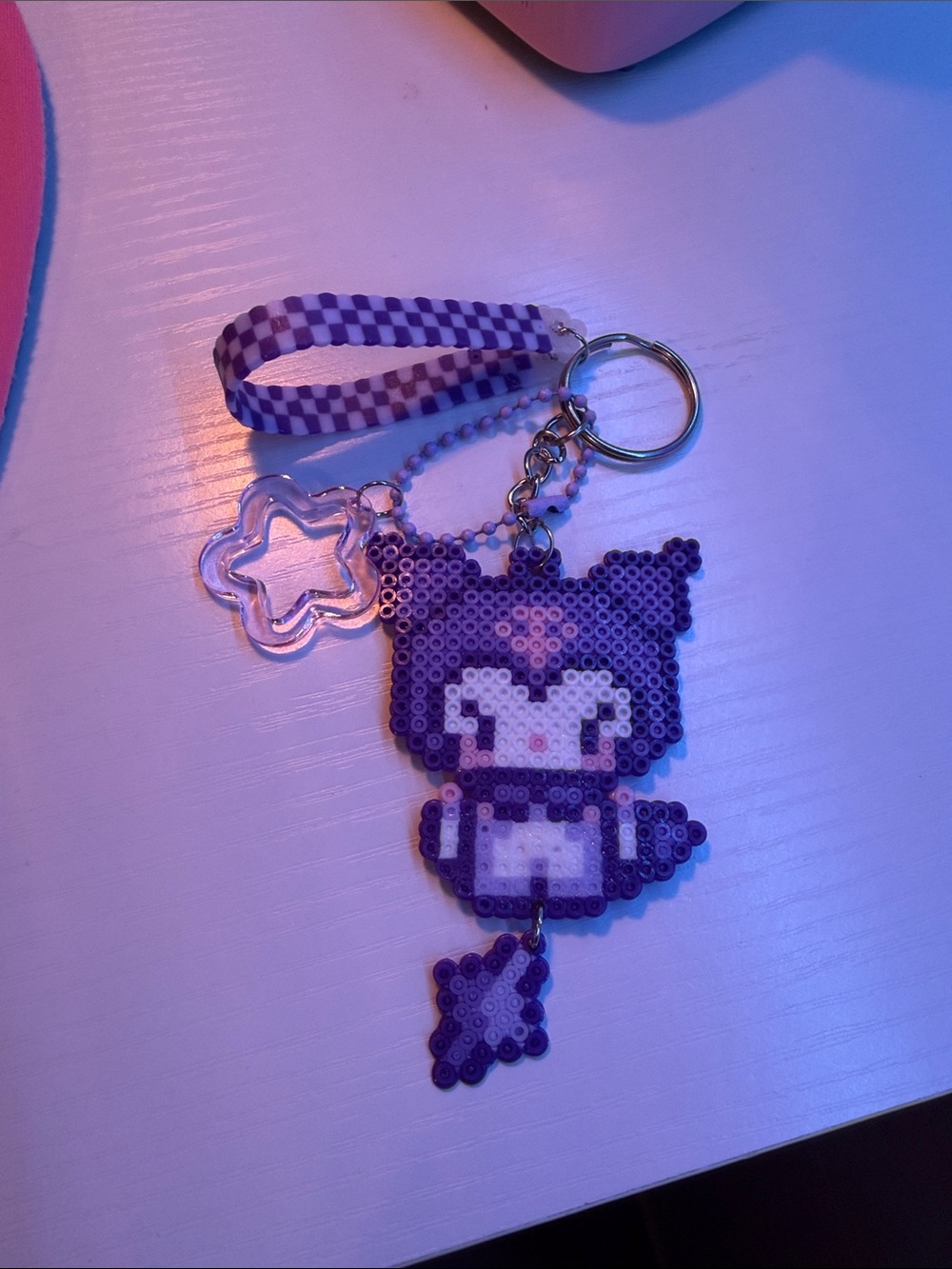 Handmade perler Kuromi keychain |kawaii sanrio inspired|